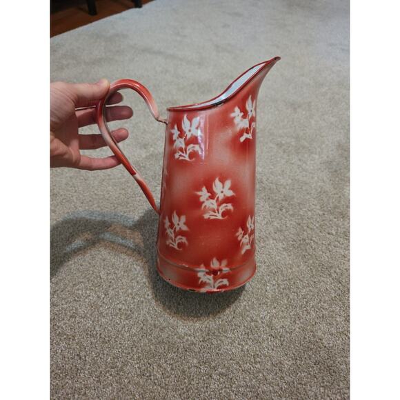 French Style Shabby Chic Pink Anitque Enamel Jug - Picture 1 of 10